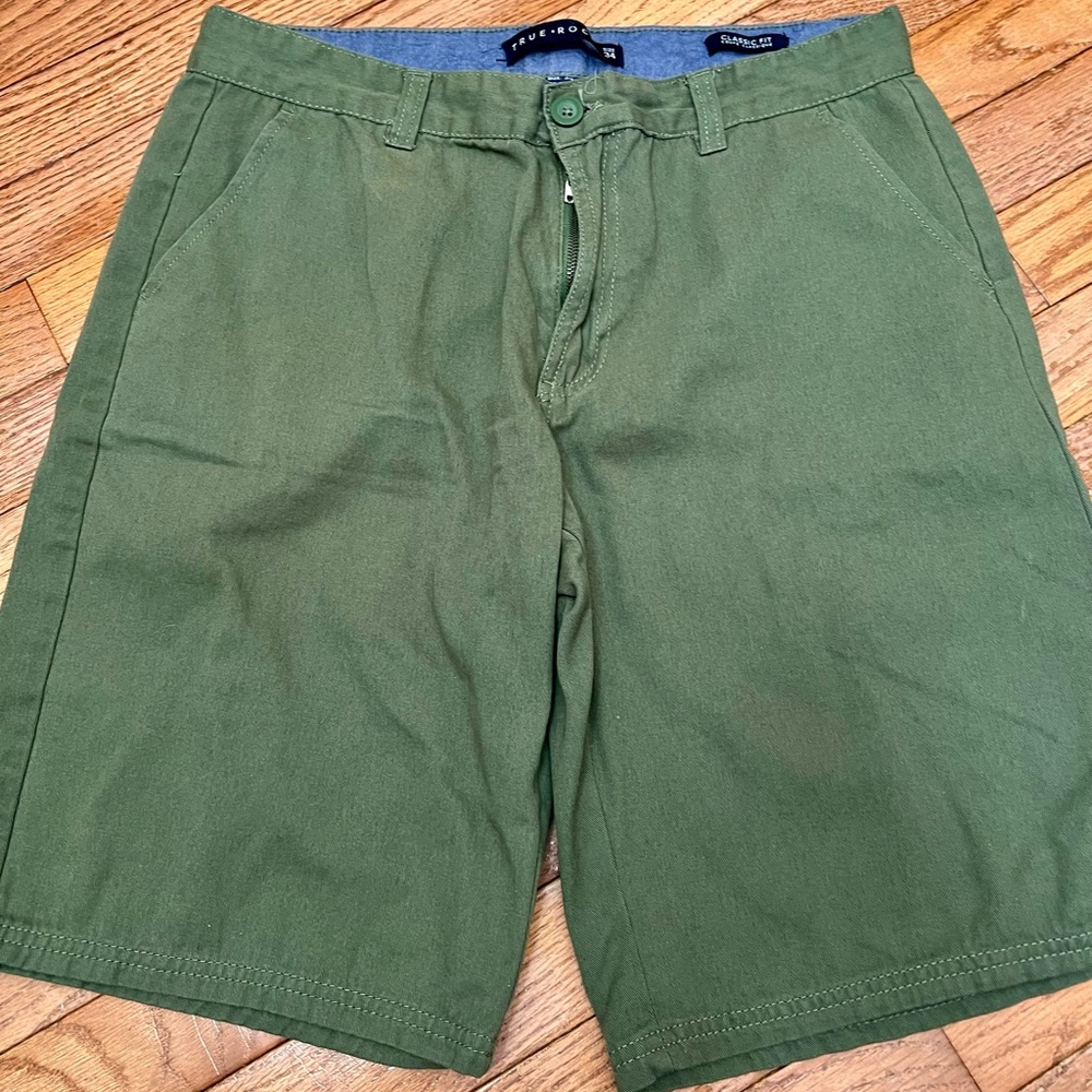 TRUE ROCK Olive Green Men's Flat Front Shorts 34